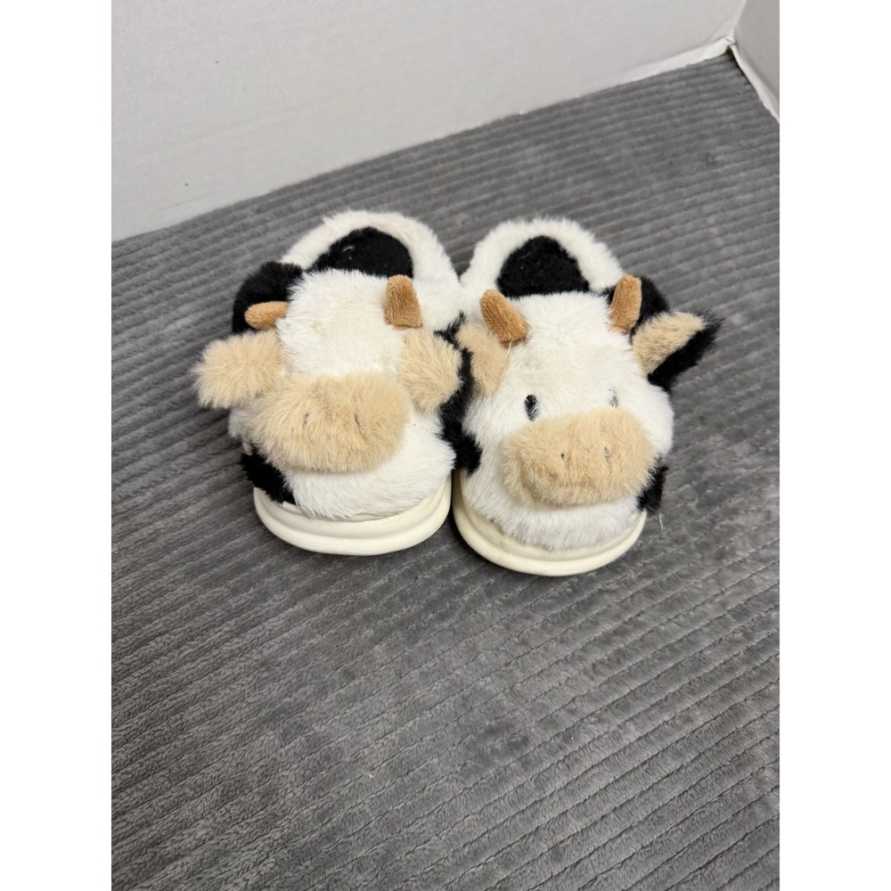 Fuzzy Cow Slippers for Women and Men, Novelty Indoor Animal Slippers Kids 6D